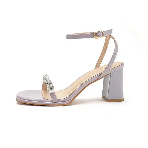 Womens Beaded Sandals | UV-Resistant Square-Toe Chunky Heel Shoes in Beige, Purple
