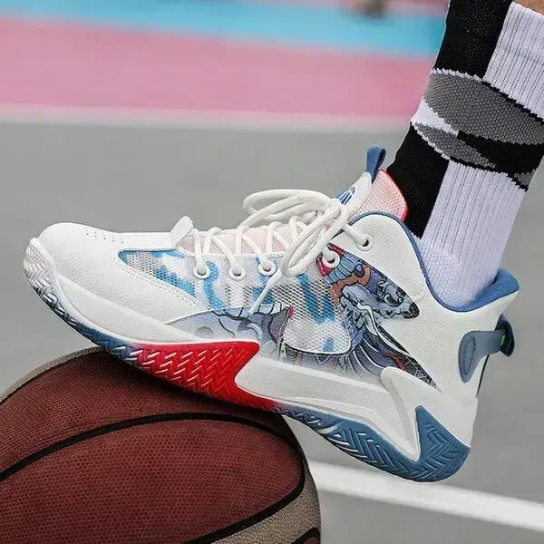 Mens Colorblock Mesh Sneakers | Hand-Painted Breathable Low-Top Shoes in White Red, White Orange