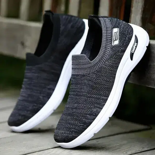 Mens Breathable Mesh Sneakers | Heat-Dissipating Low-Top Slip-On Shoes in Black, Blue, Grey