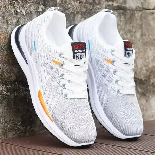 Mens Mesh Running Sneakers | Reflective Hand-Painted Mid-Top Casual Shoes in Black, Grey, White