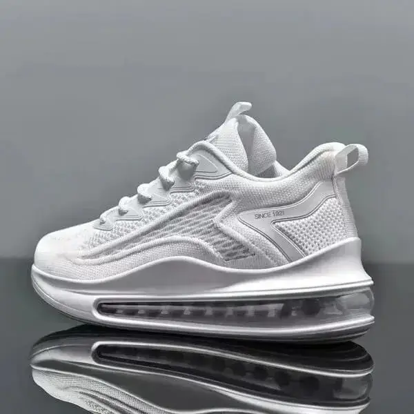 Mens Air Cushion Sneakers | Glow-in-the-Dark Low-Top Sports Shoes in Black, Black Blue, White