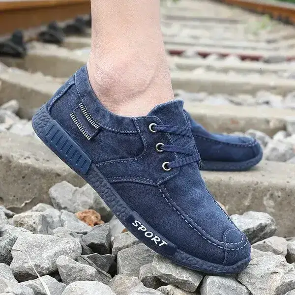 Mens Non-Slip Canvas Shoes | Stain-Resistant Low-Top Casual Shoes in Blue, Black, Grey