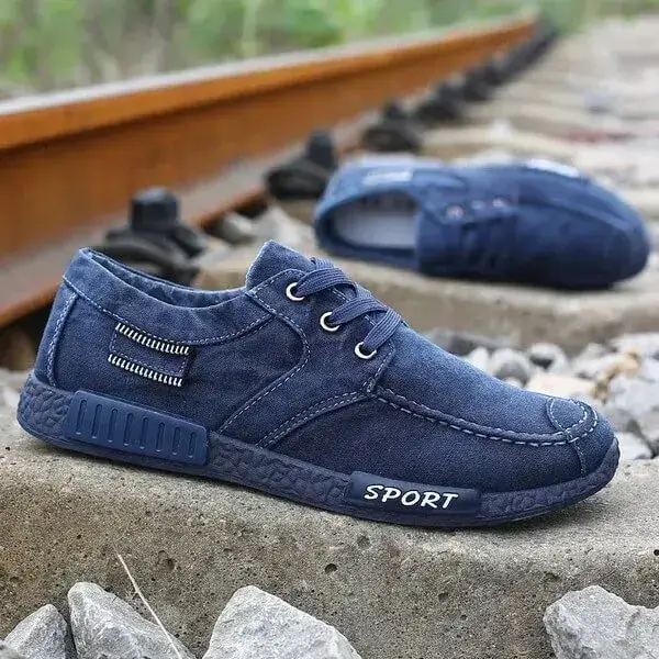 Mens Non-Slip Canvas Shoes | Stain-Resistant Low-Top Casual Shoes in Blue, Black, Grey