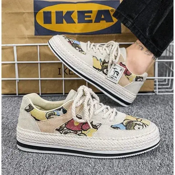 Mens Color-Matching Canvas Sneakers | UV-Resistant Low-Top Casual Shoes in Beige, Black, Green