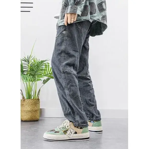 Mens Color-Matching Canvas Sneakers | UV-Resistant Low-Top Casual Shoes in Beige, Black, Green