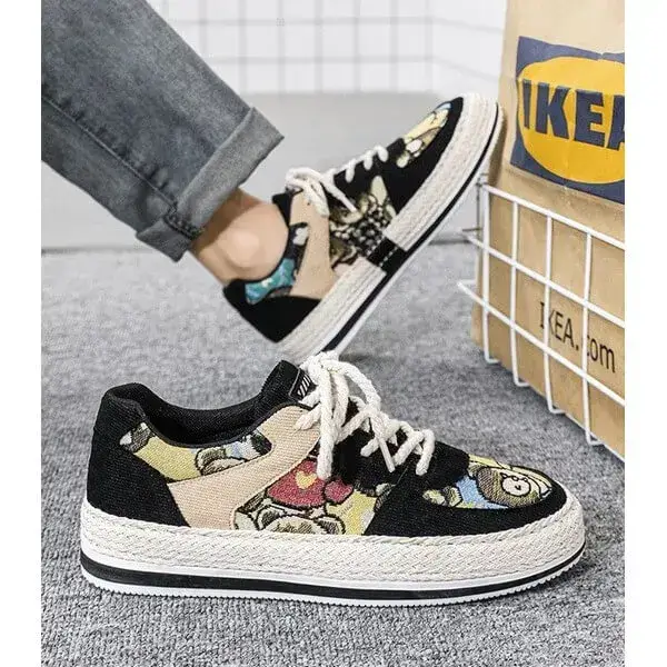 Mens Color-Matching Canvas Sneakers | UV-Resistant Low-Top Casual Shoes in Beige, Black, Green