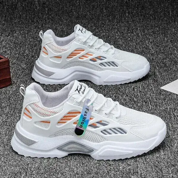Mens Color-Block Sneakers | Light-Reflective Low-Top Sports Shoes in Blue, Grey
