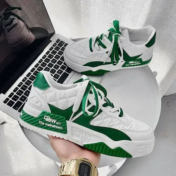 Mens Height-Increasing Sneakers | Light-Reflective Low-Top Casual Shoes in Blue, Green, Black