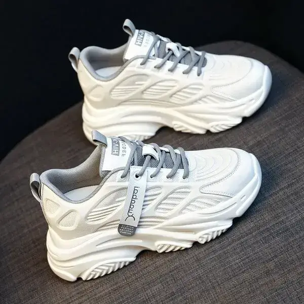 Womens Solid Color Sneakers | Lace-Up Breathable Low-Top Shoes in Grey, White