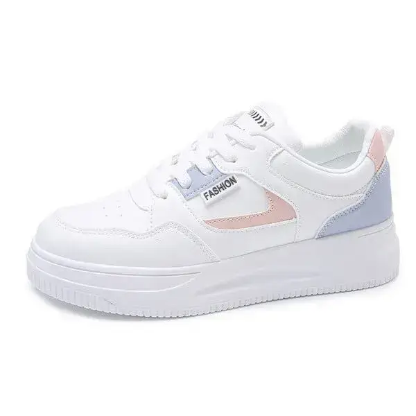 Womens Platform Sneakers | Round Toe Thin Strap Breathable Low-Top Shoes in Brandy, Grey, White Black, White Blue, White Grey