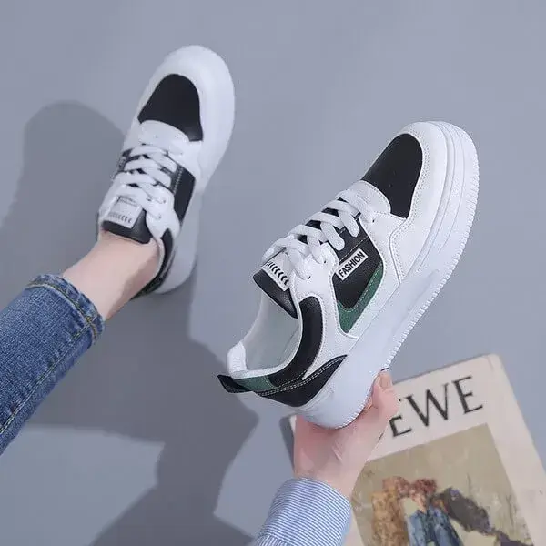 Womens Platform Sneakers | Round Toe Thin Strap Breathable Low-Top Shoes in Brandy, Grey, White Black, White Blue, White Grey