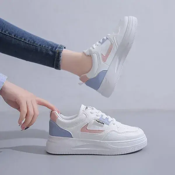 Womens Platform Sneakers | Round Toe Thin Strap Breathable Low-Top Shoes in Brandy, Grey, White Black, White Blue, White Grey