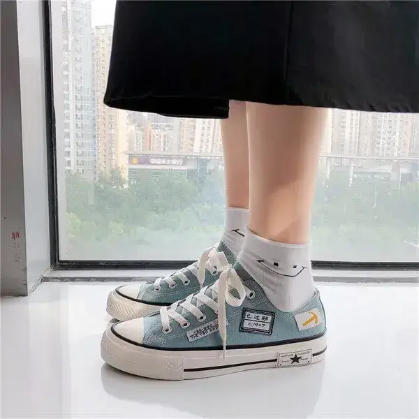 Womens Candy Color Sneakers | UV-Resistant Low-Top Lace-Up Shoes in White, Aqua, Black, Top White, Top Aqua, Top Black