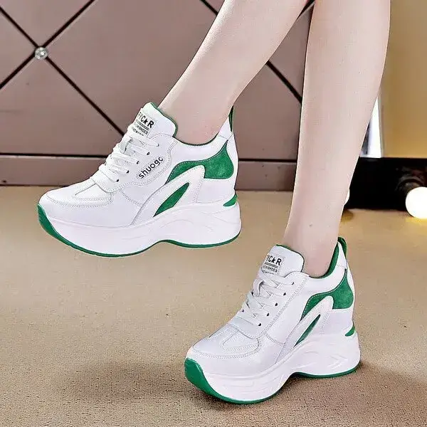 Womens Colorblock Sneakers | Temperature-Regulating Low-Top Platform Shoes in Black, Green