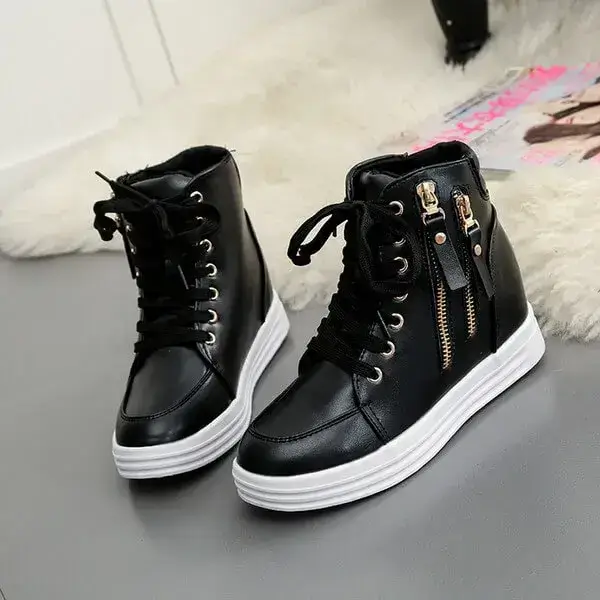 Womens Side Zipper Sneakers | Temperature-Regulating High-Top Casual Shoes in Black, White