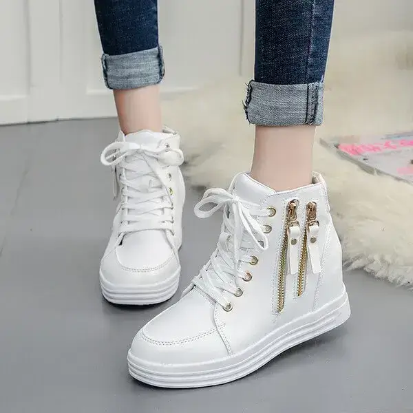 Womens Side Zipper Sneakers | Temperature-Regulating High-Top Casual Shoes in Black, White