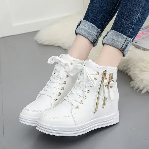 Womens Side Zipper Sneakers | Temperature-Regulating High-Top Casual Shoes in Black, White