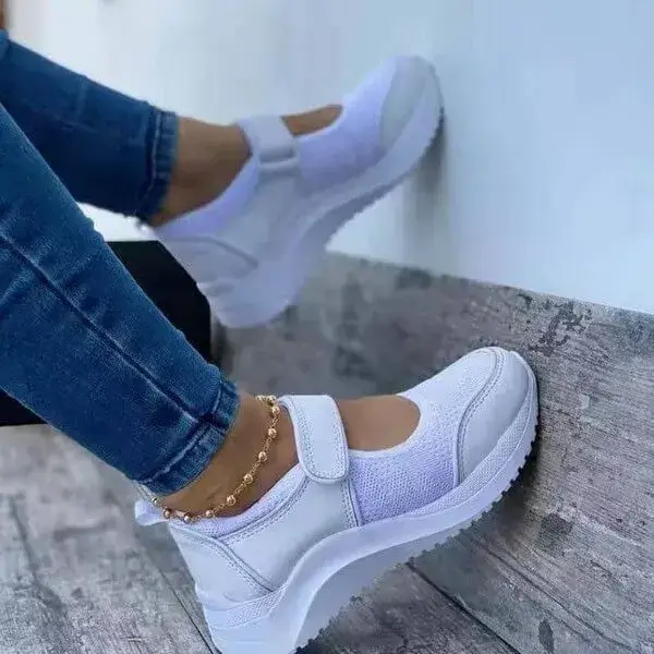 Womens Velcro Platform Sneakers | UV-Resistant Low-Top Casual Shoes in Blue, Pink, Red, White