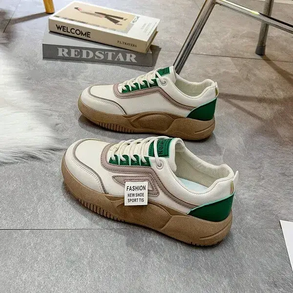Womens Contrast Color Sneakers | Light-Reflective Low-Top Platform Shoes in Green, Yellow