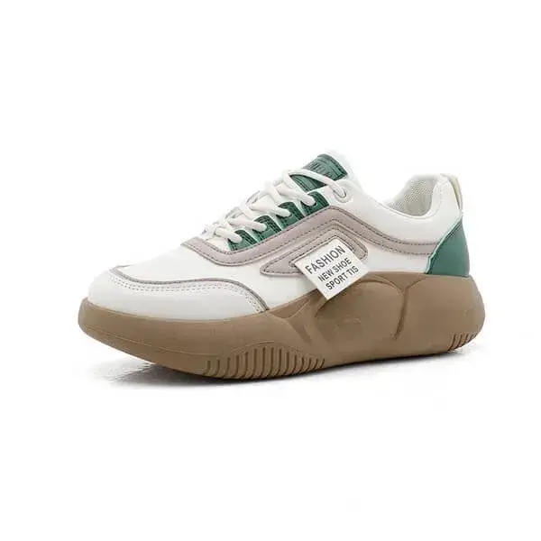 Womens Contrast Color Sneakers | Light-Reflective Low-Top Platform Shoes in Green, Yellow