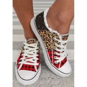 Fitsupfashion Women Casual 3D Printing Color Leopard Canvas Shoes