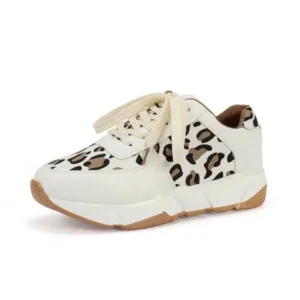 Fitsupfashion Women Fashion Autumn And Winter Leopard Leather Stitching Sneakers