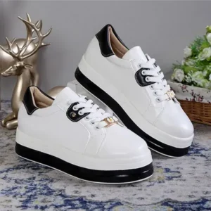 Fitsupfashion Women Fashion Round Toe Platform Colorblock Lace-Up Low Top Sneakers