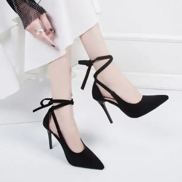 Fitsupfashion Women Fashion Solid Color Plus Size Strap Pointed Toe Suede High Heel Sandals Pumps