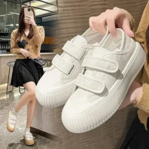 Fitsupfashion Women Fashion Round Toe Thick Sole Velcro Pu Sneakers