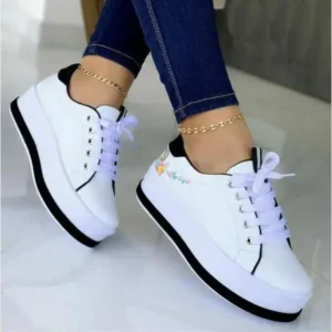 Fitsupfashion Women'S Fashion Round Toe Thick Sole Shallow Lace-Up Casual Sneakers