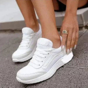 Fitsupfashion Women Casual Breathable Mesh Upper Flat Solid Color Sneakers