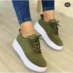 Fitsupfashion Women'S Fashion Casual Round Toe Thick-Soled Lace Up Canvas Sneakers