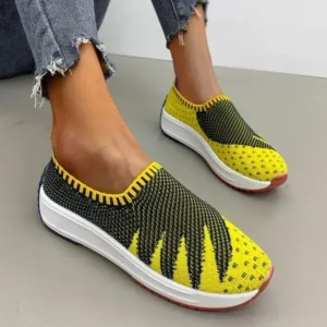 Fitsupfashion Women Fashion Fly Knit Breathable Platform Low Top Sneakers