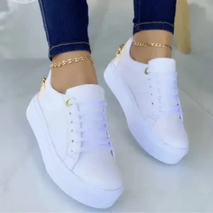 Fitsupfashion Women Fashion Round Toe Platform Lace Up Solid Color Sneakers