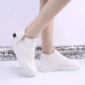 Fitsupfashion Women Fashion Round Toe Mid-Top Canvas Raw Edge Elastic Sneakers