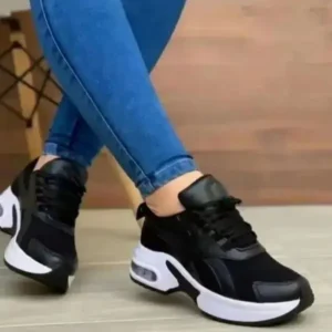 Fitsupfashion Women Fashion Round Toe Solid Color Mesh Thick-Soled Low Top Sneakers