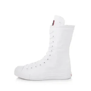 Fitsupfashion Women Casual Side Zip Mid-Top Canvas Mid-Calf Boots