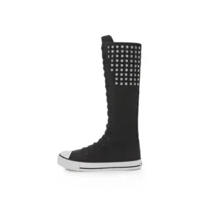 Fitsupfashion Women Fashion Rivet Decor Side Zipper Canvas High Boots