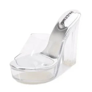 Fitsupfashion Women Fashion Plus Size Transparent Crystal Chunky Heel Platform High