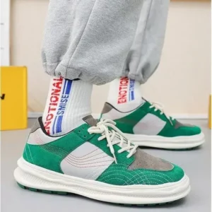 Fitsupfashion Men'S Retro Color-Block Thick-Soled Pu Sneakers