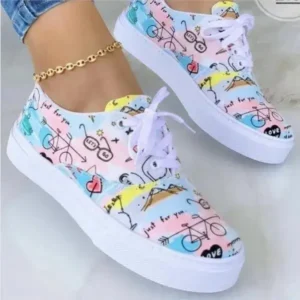 Fitsupfashion Graffiti Print Platform Canvas Shoes