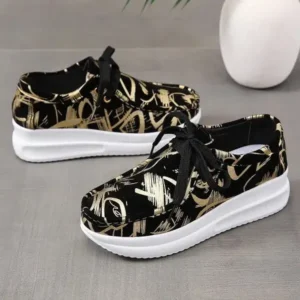 Fitsupfashion Casual Graffiti Round Toe Platform Plus Size Sneakers