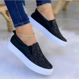 Fitsupfashion Thick Sole Casual Sequined Shoes Women Flat Shoes