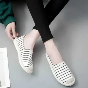 Fitsupfashion Fashion Stripe Pattern Design Women Round-Toe Casual Espadrilles Shoes