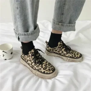 Fitsupfashion Women Fashion Leopard Printing Flat Sneakers