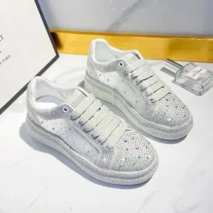 Fitsupfashion Women Fashion Sparkling Rhinestones Decorative Lace-Up Design Platform Sneakers