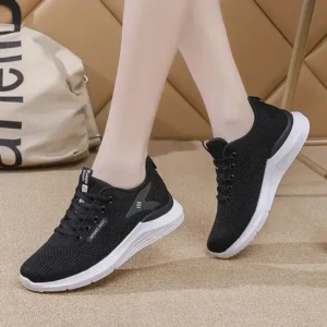 Fitsupfashion Women Sports Casual Lace Up Design Mesh Breathable Wedge Sneakers