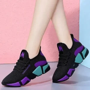 Fitsupfashion Women Fashion Casual Lace-Up Design Mesh Breathable Color Blocking Platform Running Sneakers