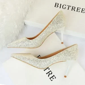 Fitsupfashion Women Fashion Plus Size Sexy Sequin Point-Toe Shoes