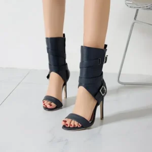 Fitsupfashion Women Fashion Sexy Solid Color Shoe-Buckle Zipper High-Heeled Sandals